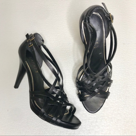 Lauren Ralph Lauren Black Strappy Leather Heels - Picture 8 of 8